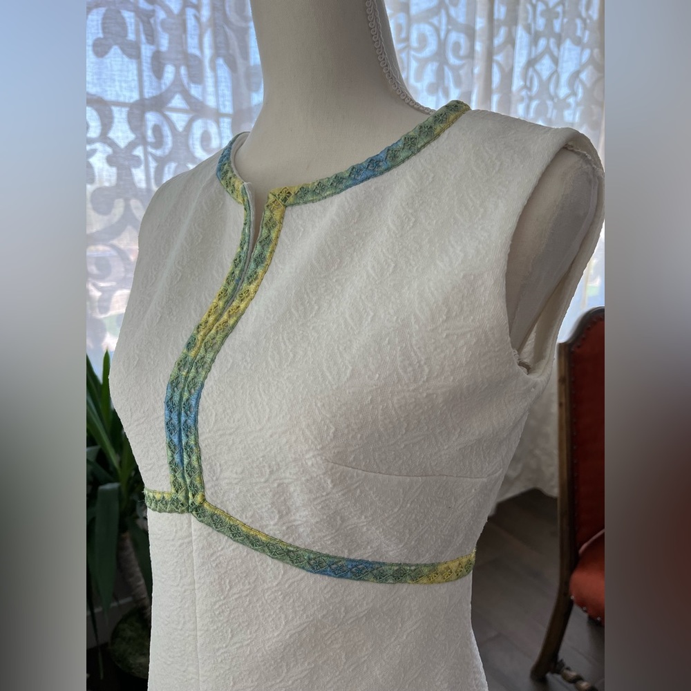 S/M Vintage 60s mod midi dress with green blue detail handmade Gogo dress - Picture 2 of 9